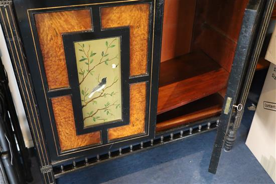 A Victorian Aesthetic Movement burr wood and ebony chiffonier, W.3ft 3in. D.1ft 5.5in. H.4ft 7in.